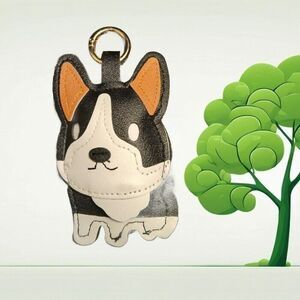 Pleather Black White Dog Keyring Keychain Key Ring DOGGY